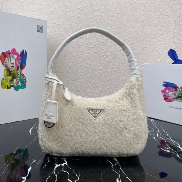 Prada Hobo Fur Bag Beige PR018