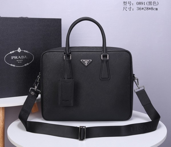 Prada Saffiano Leather Briefcase Black PR066