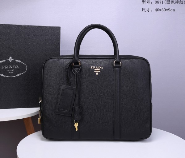 Prada Saffiano Leather Briefcase Black PR072