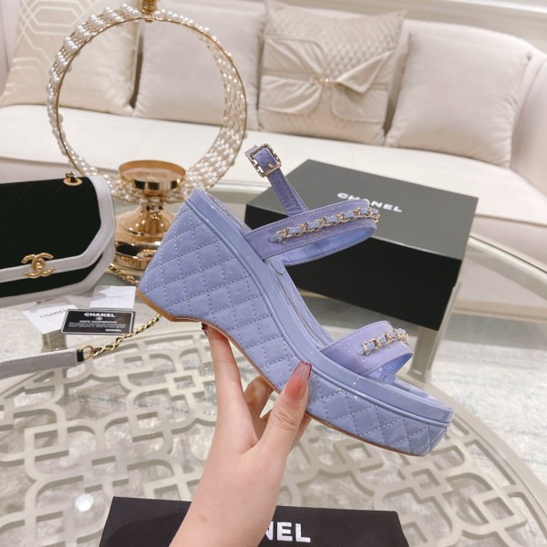 Chanel 2022 New Wedge Sandals Purple CHN-213