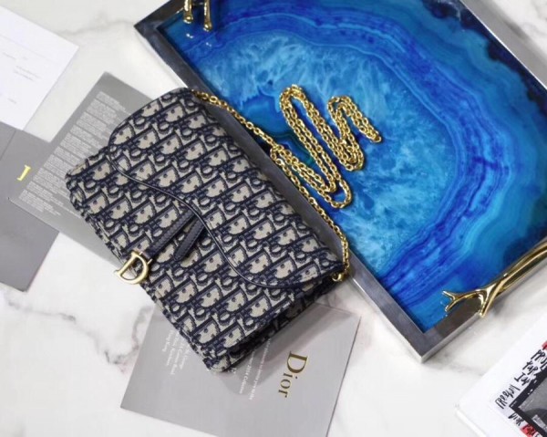 Dior Oblique Jacquard Saddle Bag WOC Blue (DR-BG-A058)