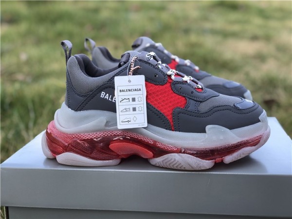 Balenciaga Triple S Clear Sole Grey Red (BAL-N32)