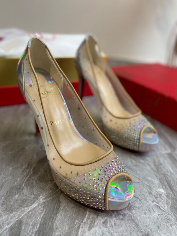 Christian Louboutin Rhinestone Peep Toe Pump CL-H021