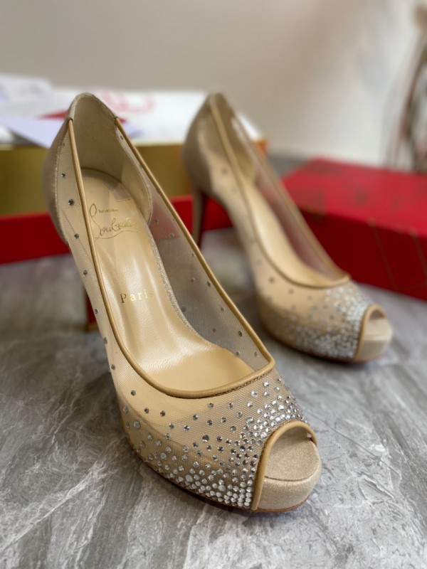 Christian Louboutin Rhinestone Peep Toe Pump CL-H048