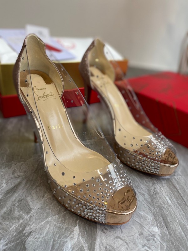 Christian Louboutin Rhinestone PVC Peep Toe Pump CL-H049