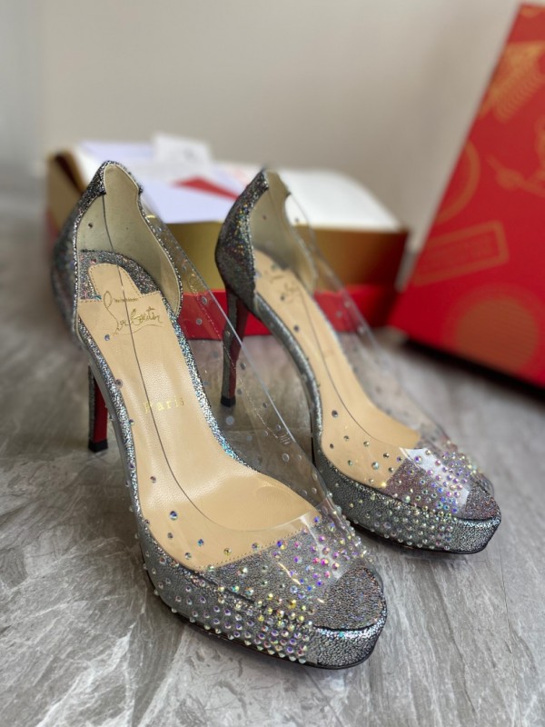 Christian Louboutin Rhinestone PVC Peep Toe Pump CL-H050