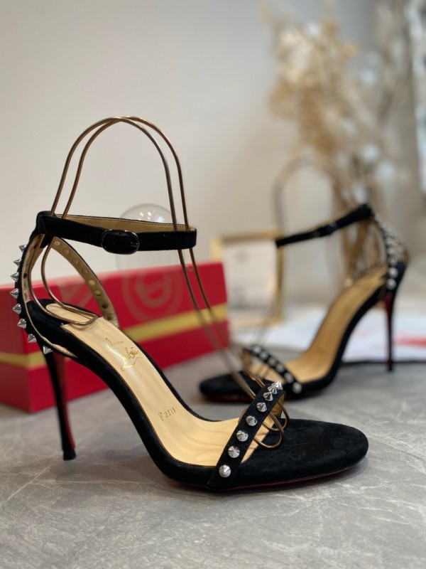 Christian Louboutin Spike Suede Sandal Black CL-H091