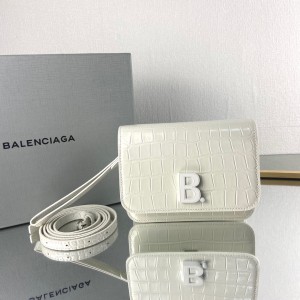 Balenciaga B Small Crocodile Bag White BGSB-0013