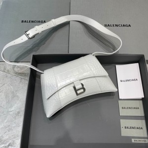 Balenciaga Hourglass Crocodile Shoulder Bag White (3 Sizes) BSHL-004
