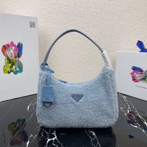 Prada Hobo Fur Bag Blue PR016