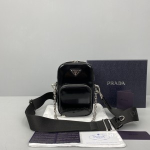 Prada Patent Messenger Bag Black  PR022