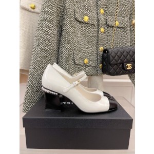 Chanel Mary Jane Chunky Pumps White CHN-158