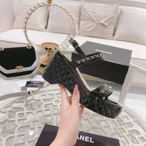 Chanel 2022 New Wedge Sandals Black CHN-214
