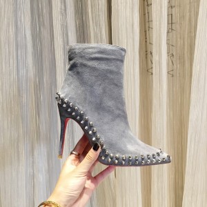 Christian Louboutin Women Spike Suede Boots Grey CL-H112